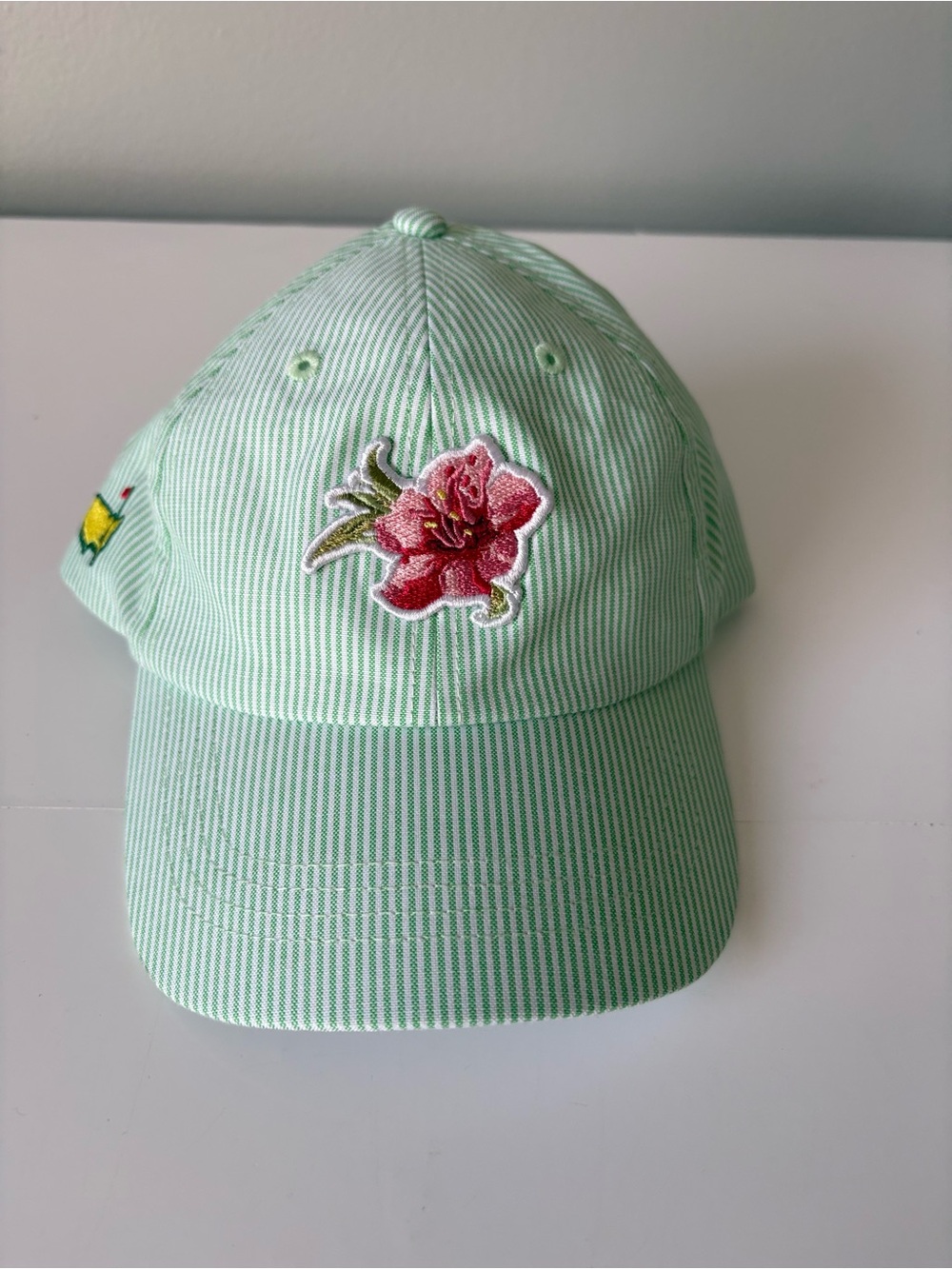 Masters Golf Hat Ahead Green Stripe Floral Azalea Embroidered Adjustable Cap